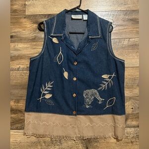 Vintage Lemon Grass PL Jungle Safari Blue Denim Shirt Tiger Linen